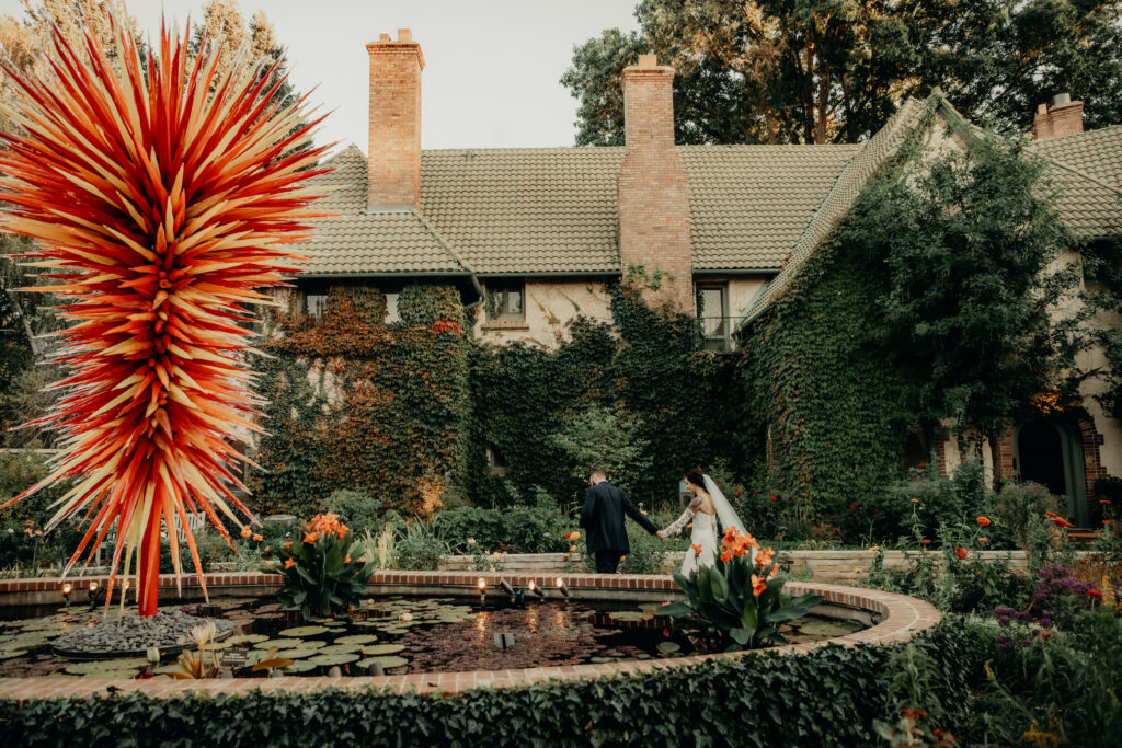 The english garden at the Denver Botanical Gardens makes for a beautiful location for you and your guests to wander and take photos on your wedding day.