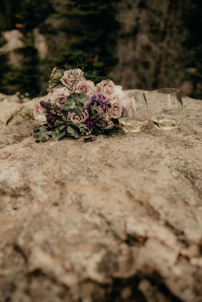 florals and champagne provided by Romantic Riversong Inn in Estes Park