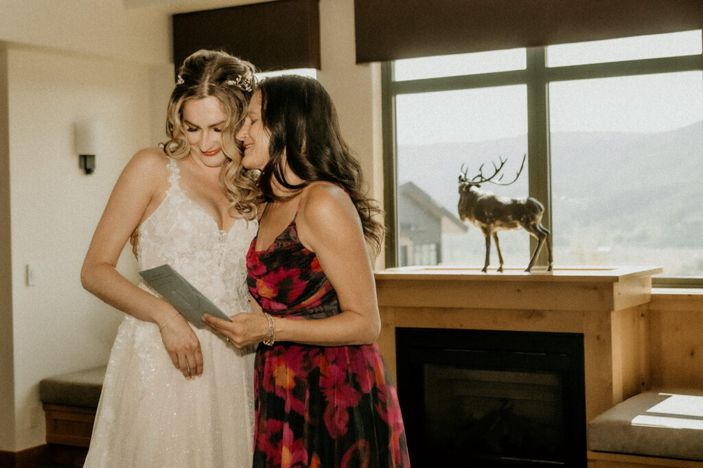 Bride gifting her mom a sweet gift