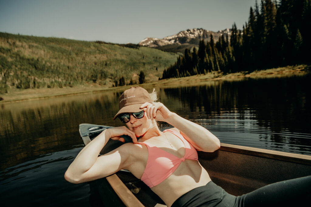Just proposed to and rocking the "expensive but worth it" hat while canoeing in the morning at Piney River Ranch, Vail, Colorado